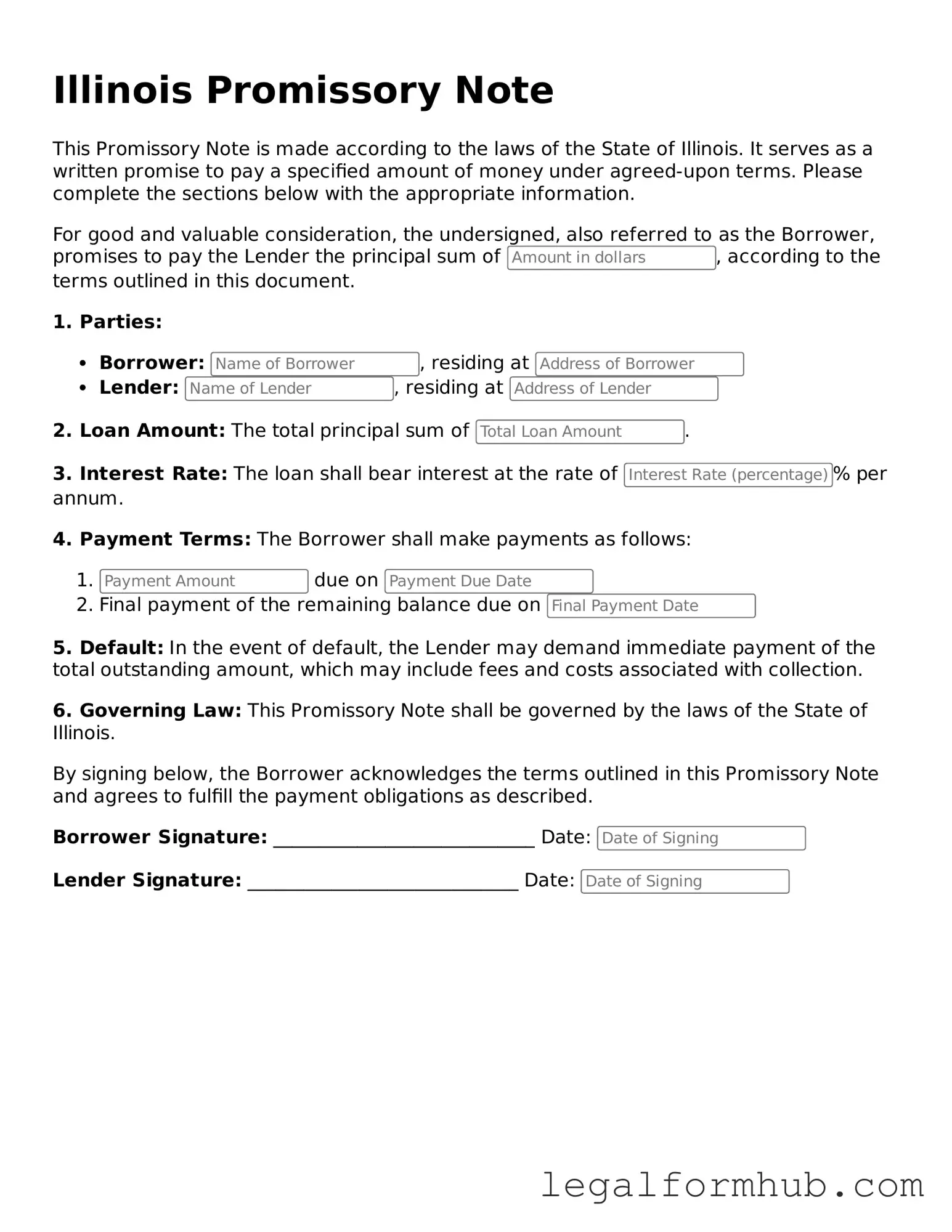 Free  Promissory Note Template for Illinois