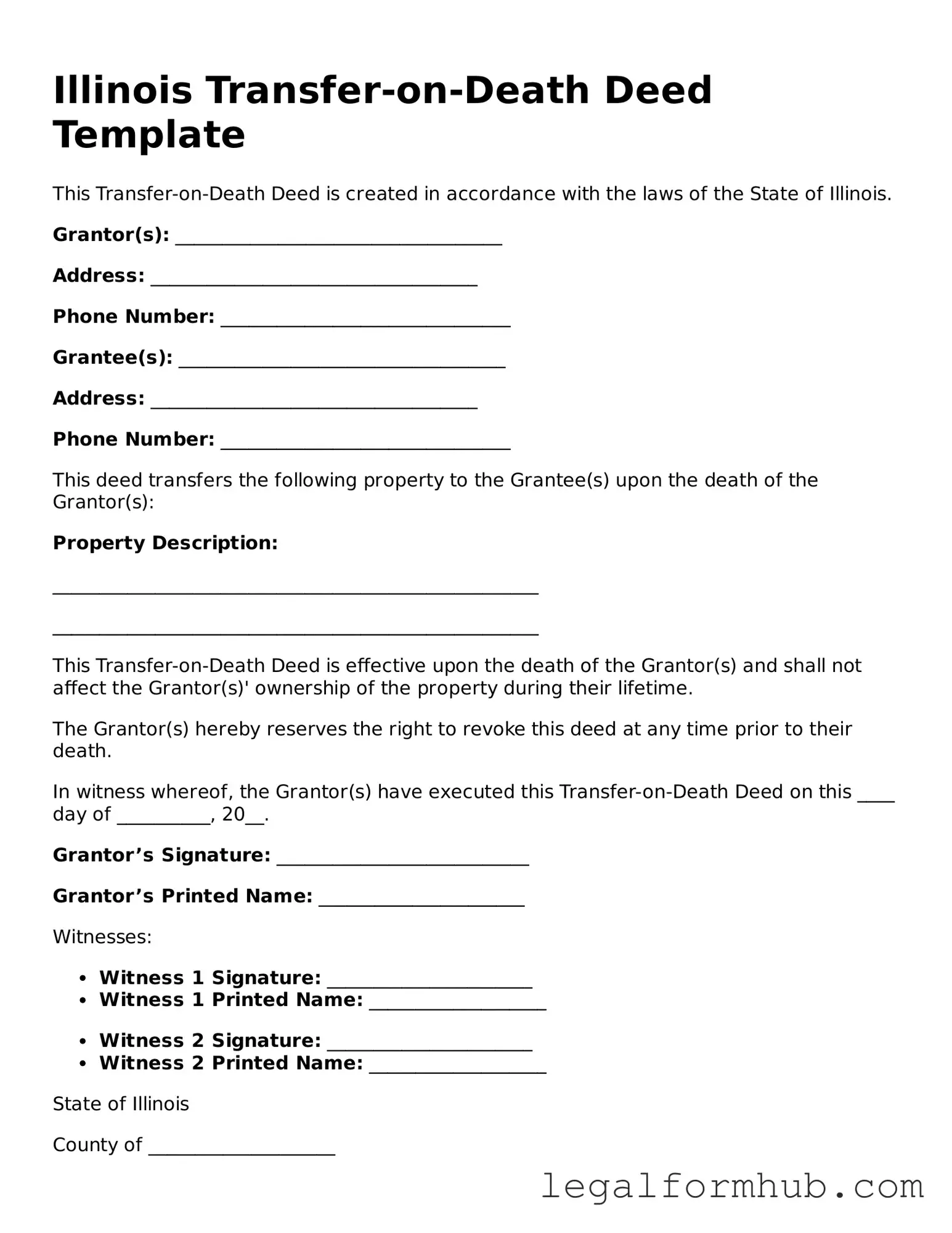Free  Transfer-on-Death Deed Template for Illinois