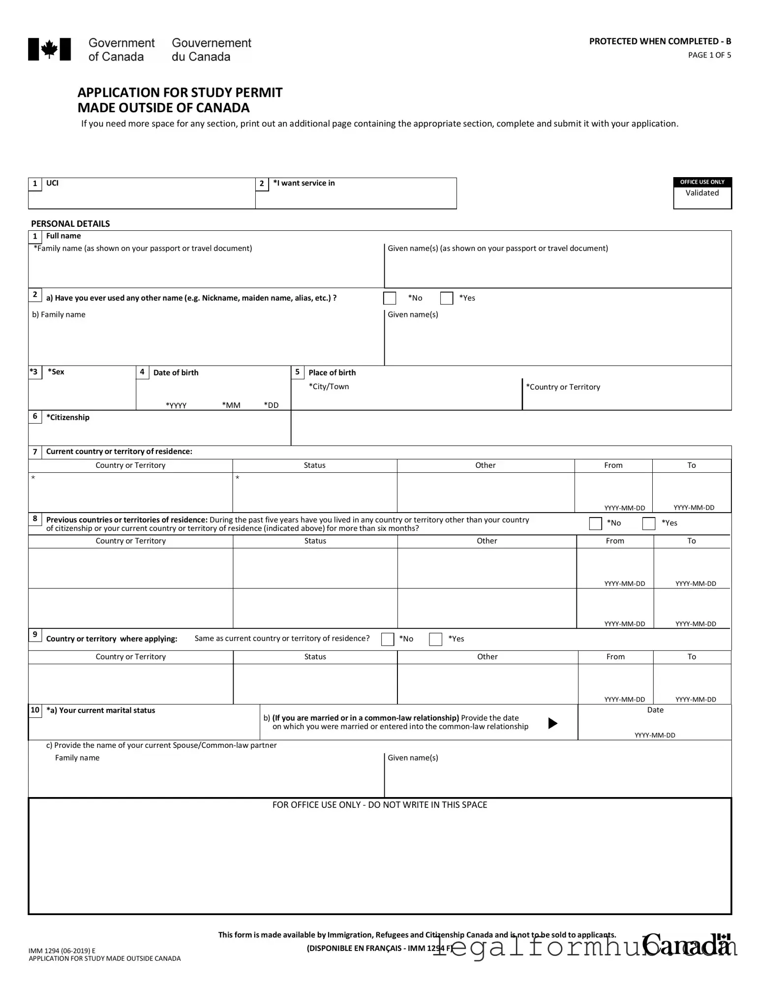 Fill Your Imm 1294 Form