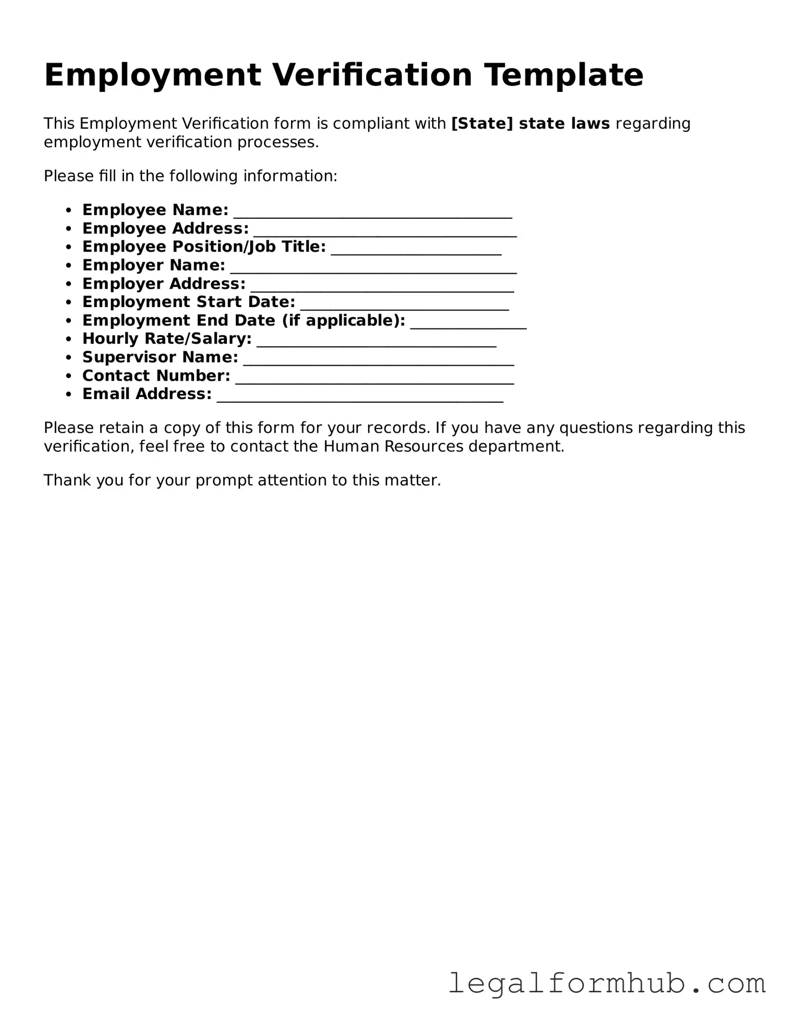 Printable Employment Verification Document