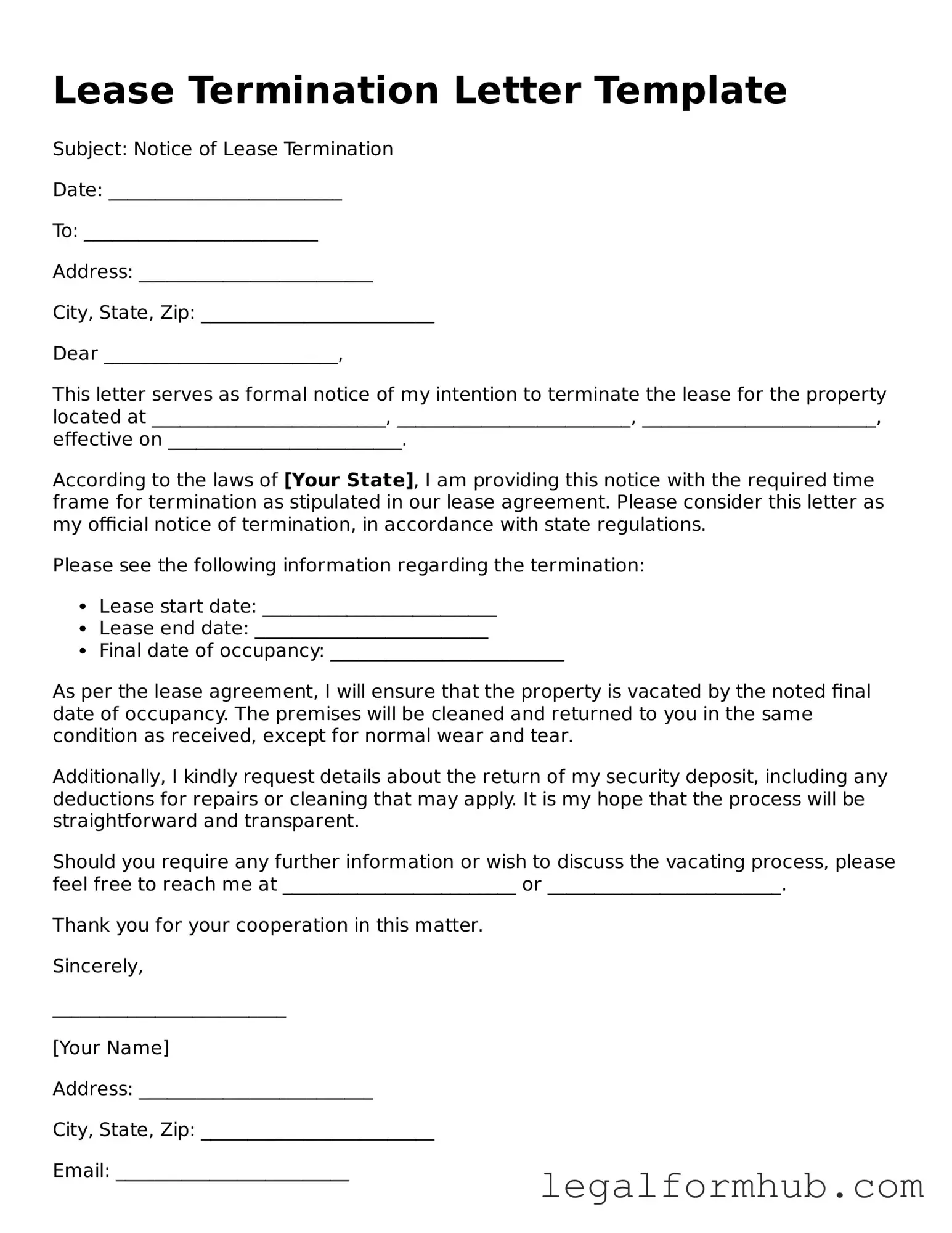 Printable Lease Termination Letter Document