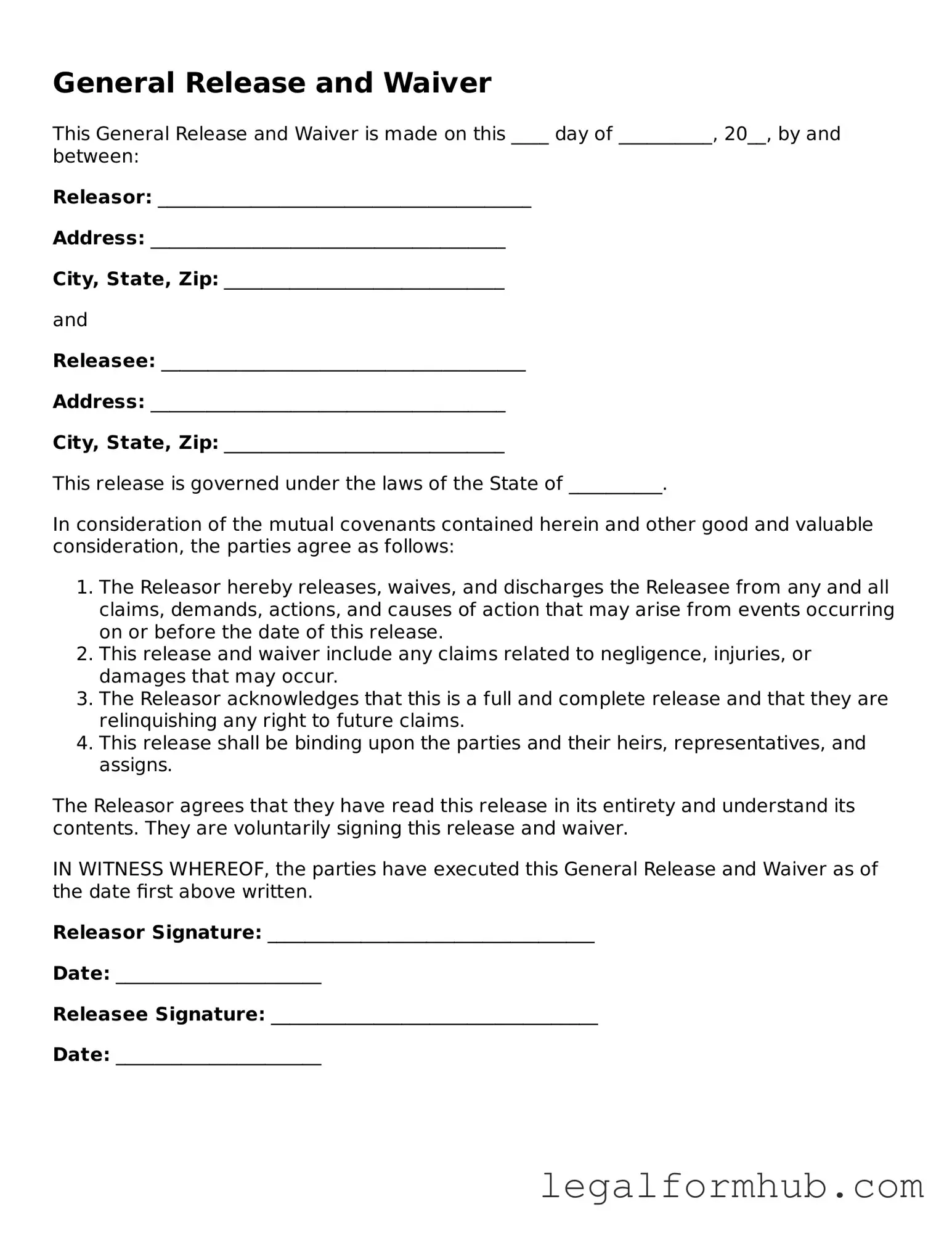 Printable General Release and Waiver Document