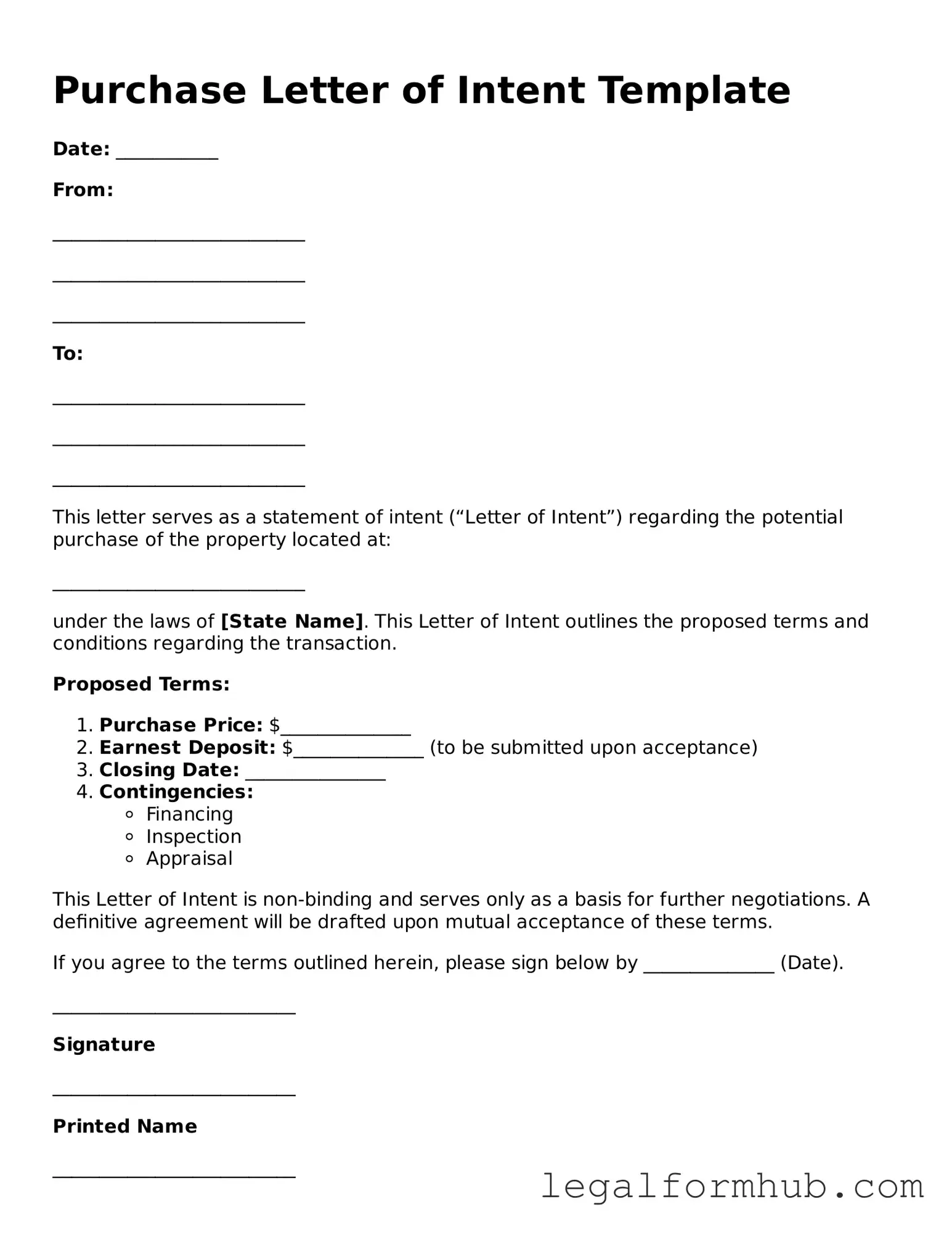 Printable Purchase Letter of Intent Document