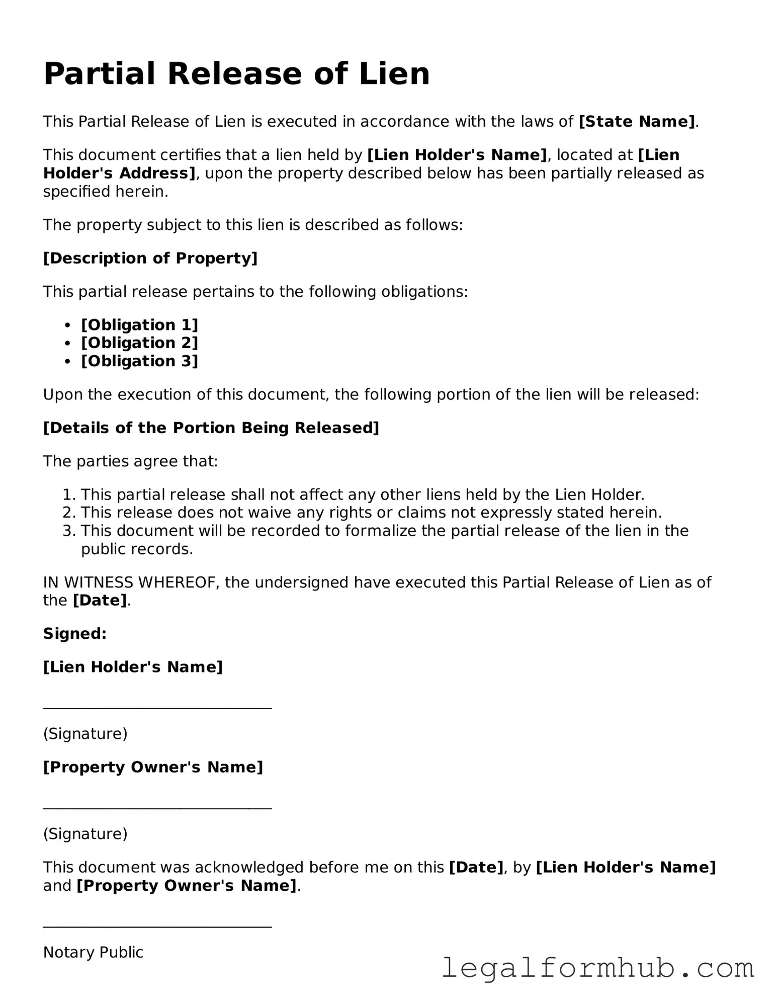 Printable Partial Release of Lien Document