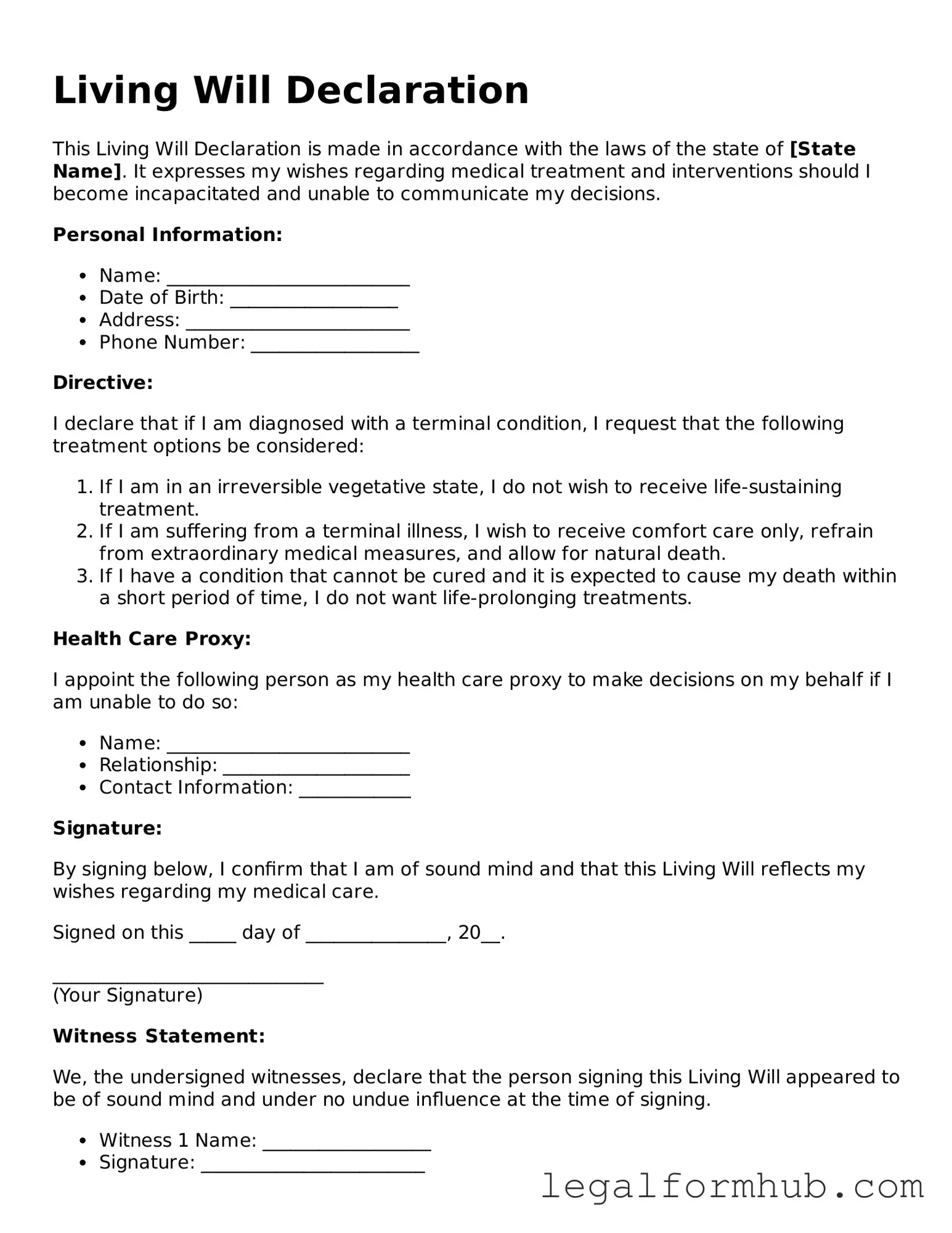 Printable Living Will Document