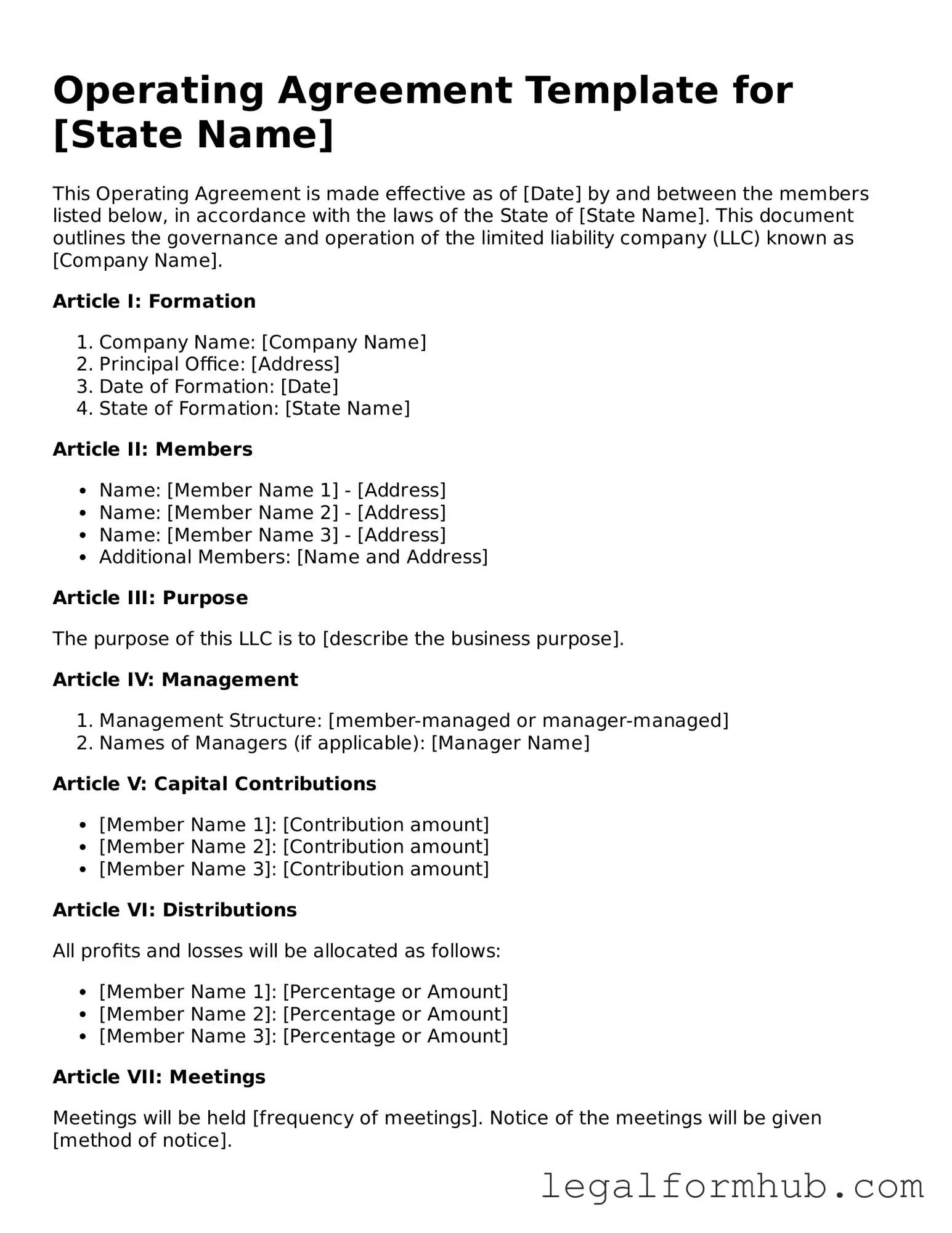 Printable Operating Agreement Document
