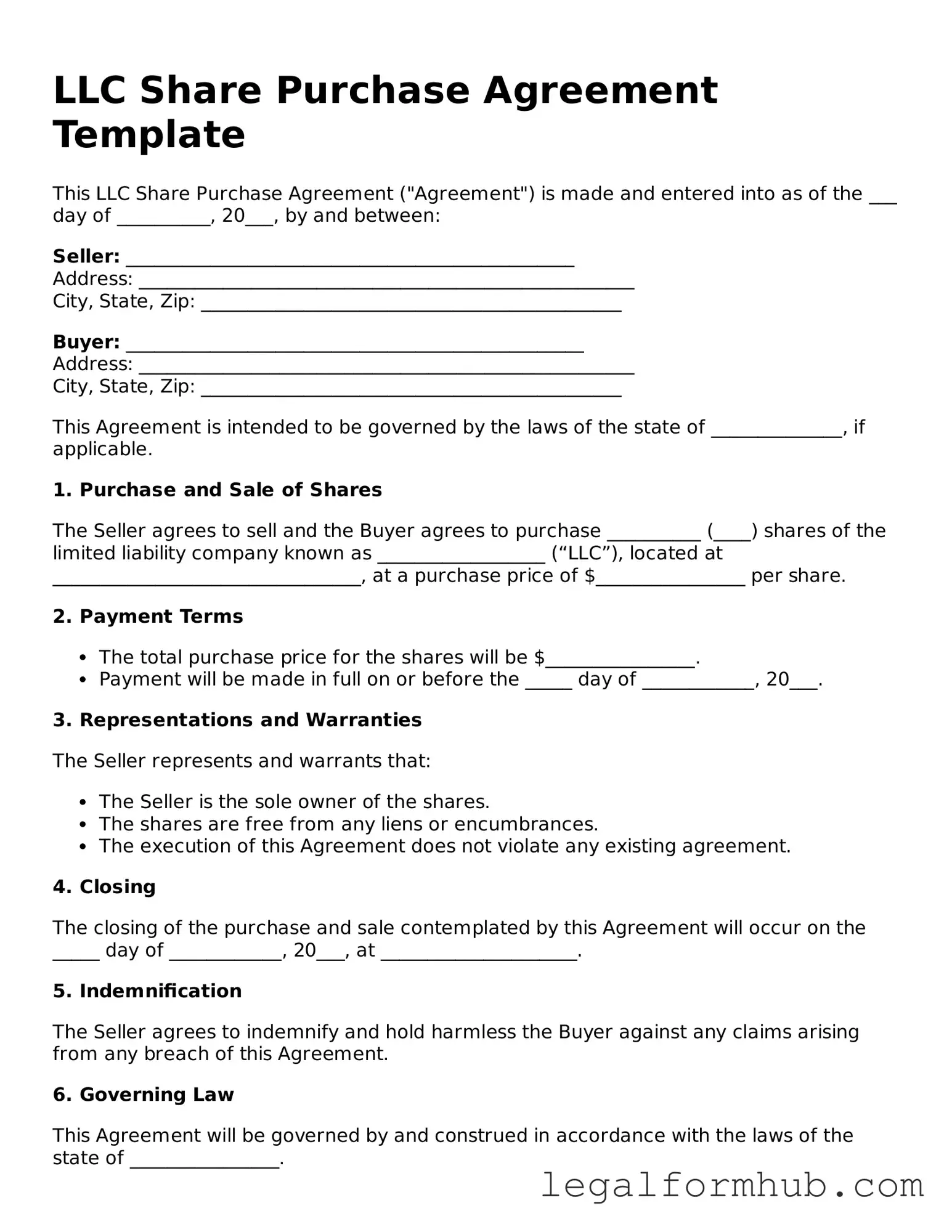 Printable LLC Share Purchase Agreement Document