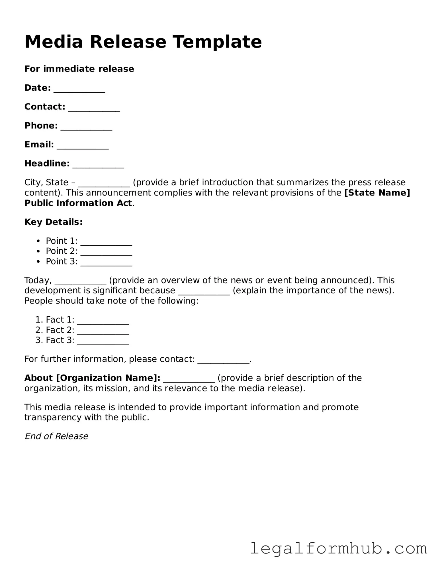 Printable Media Release Document
