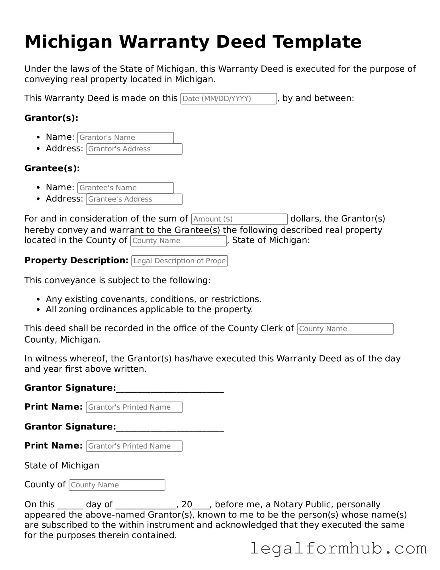 Free  Deed Template for Michigan