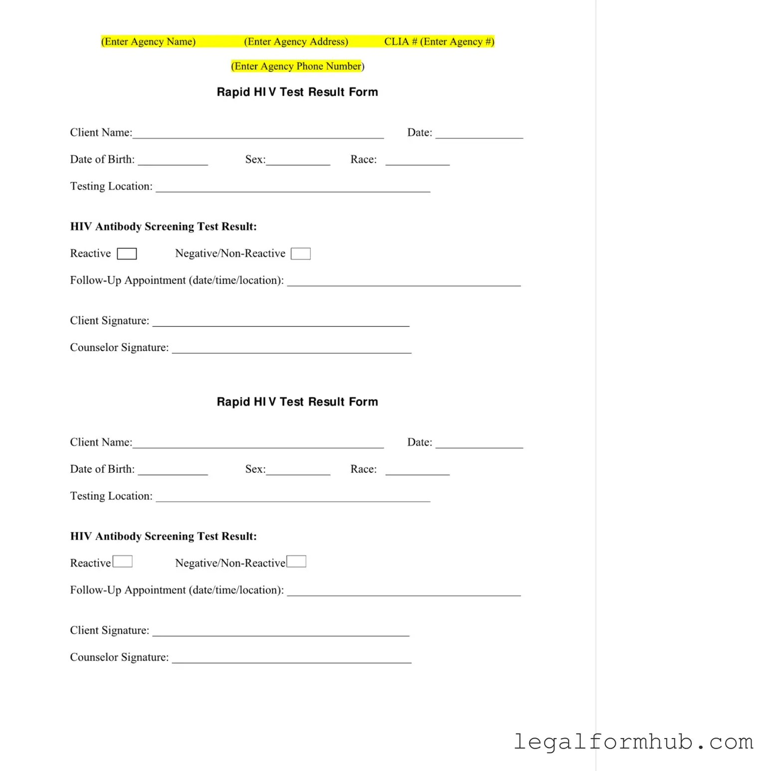 Fill Your Negative Hiv Test Form