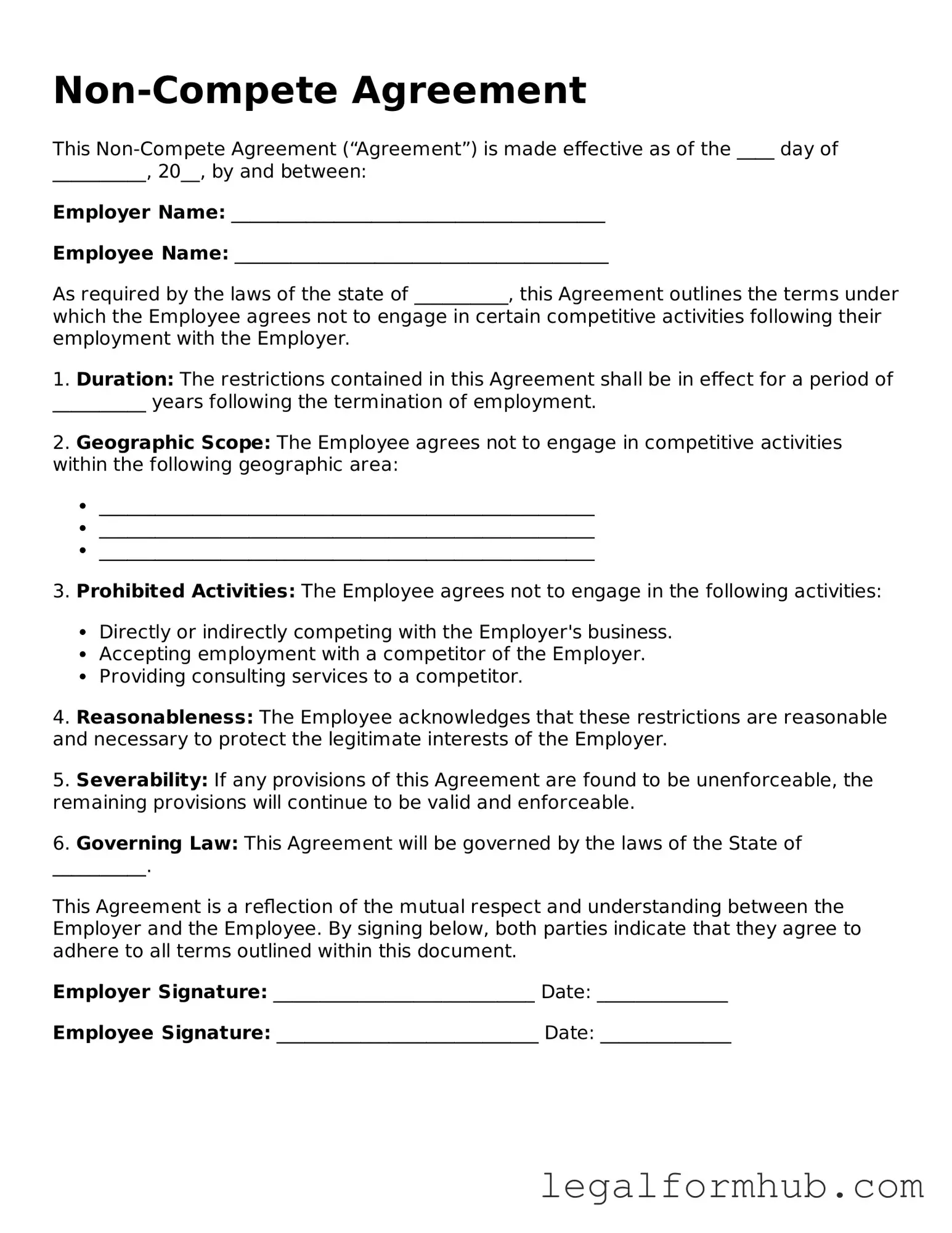 Printable Non-compete Agreement Document