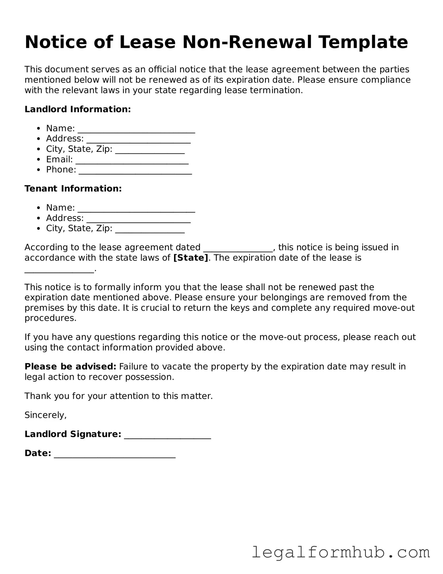 Printable Notice of Lease Non-Renewal Document