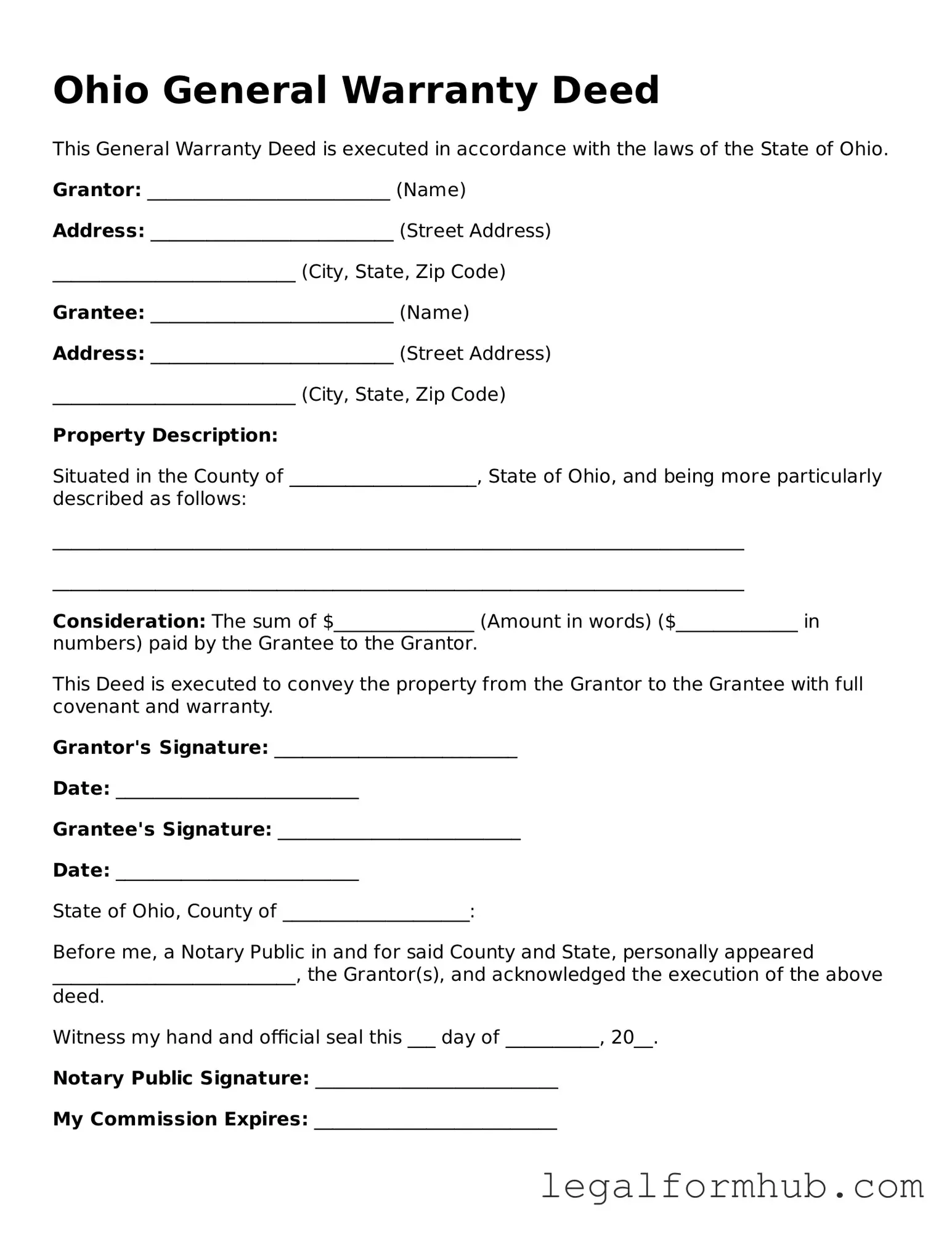 Free  Deed Template for Ohio