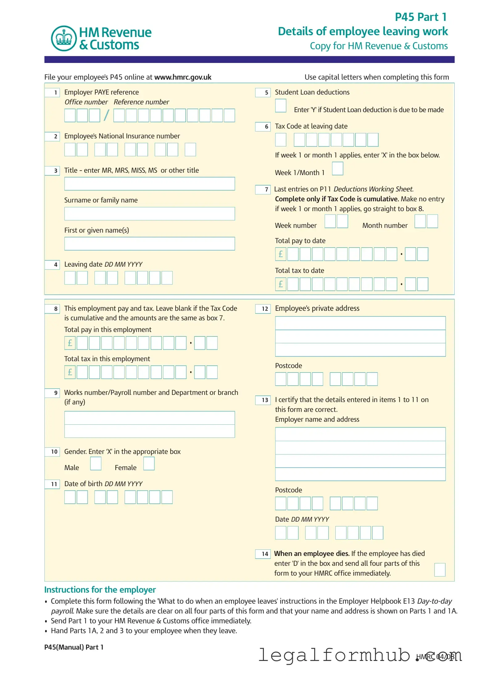 Fill Your P 45 It Form