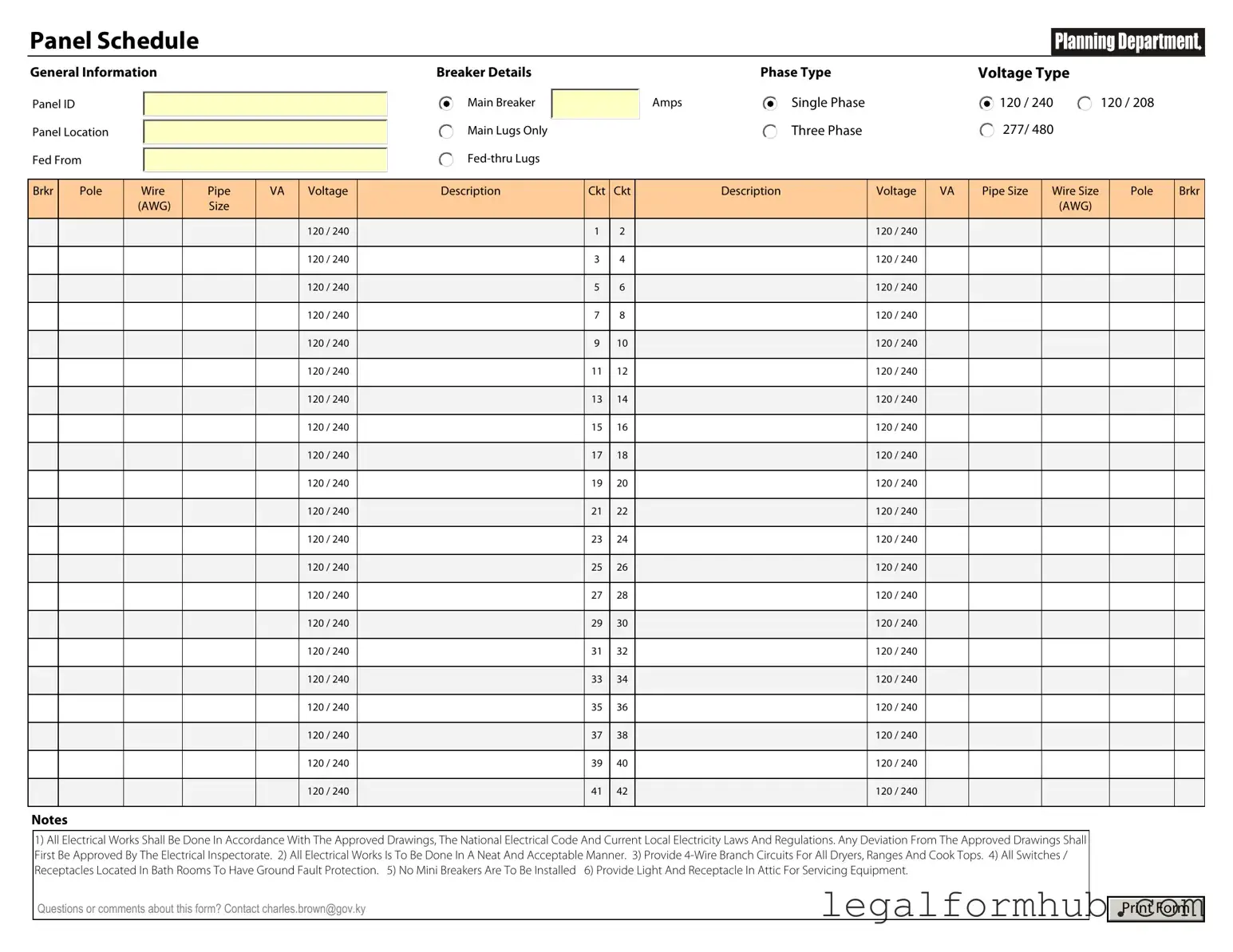 Fill Your Electrical Panel Schedule Form