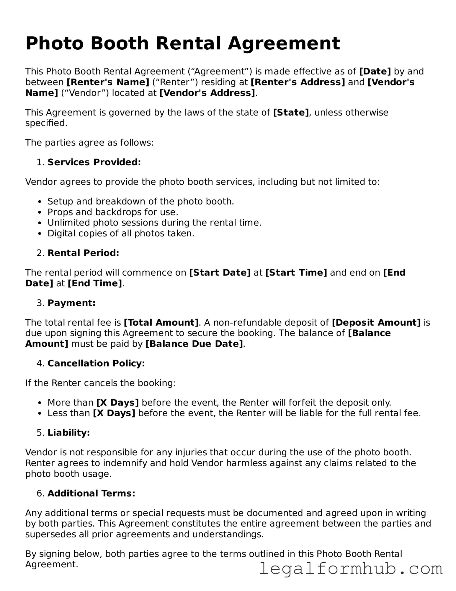 Printable Photo Booth Rental Agreement Document