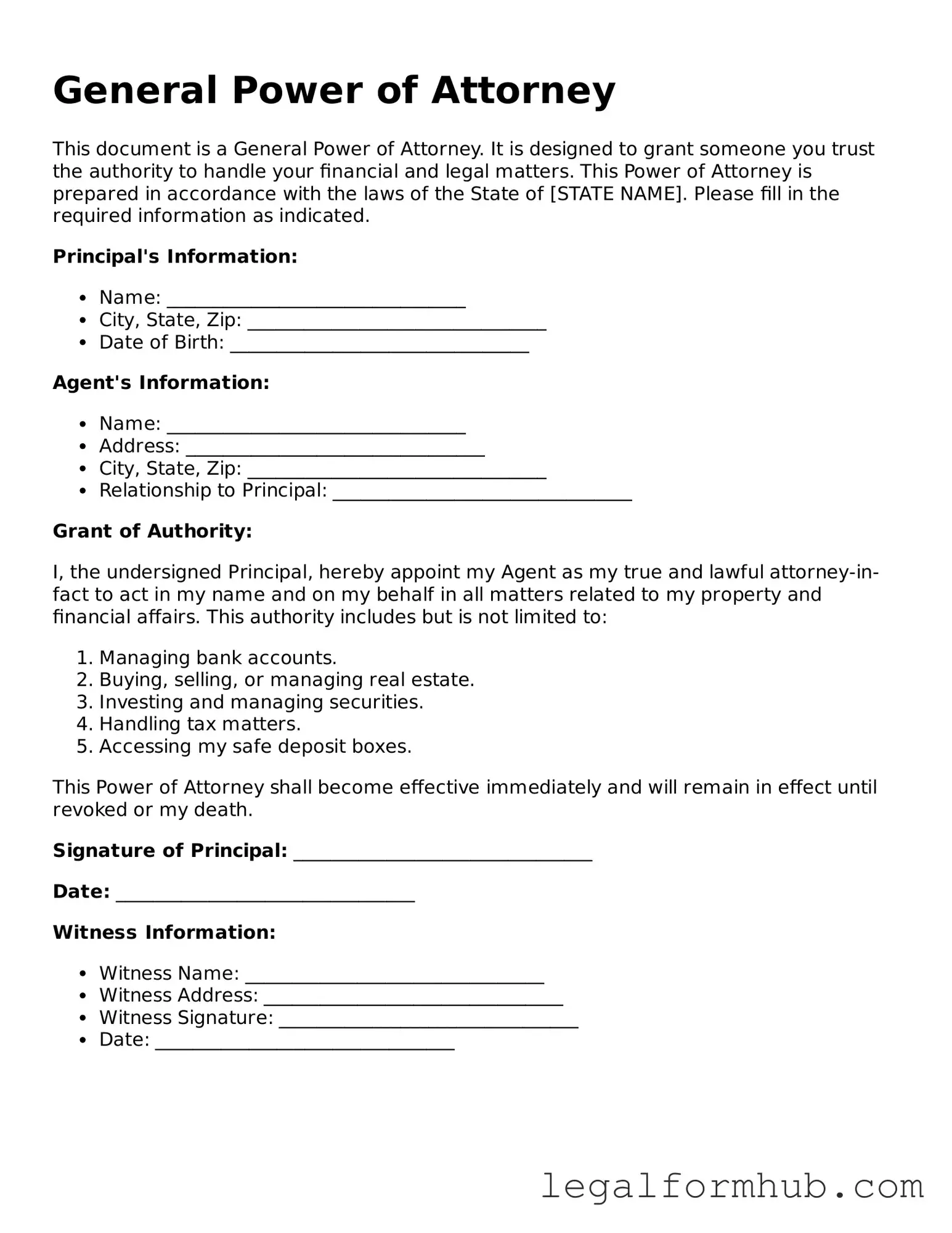Printable Power of Attorney Document