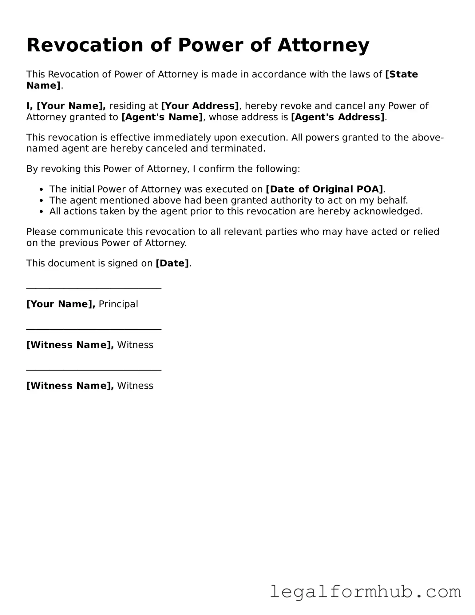 Printable Revocation of Power of Attorney Document