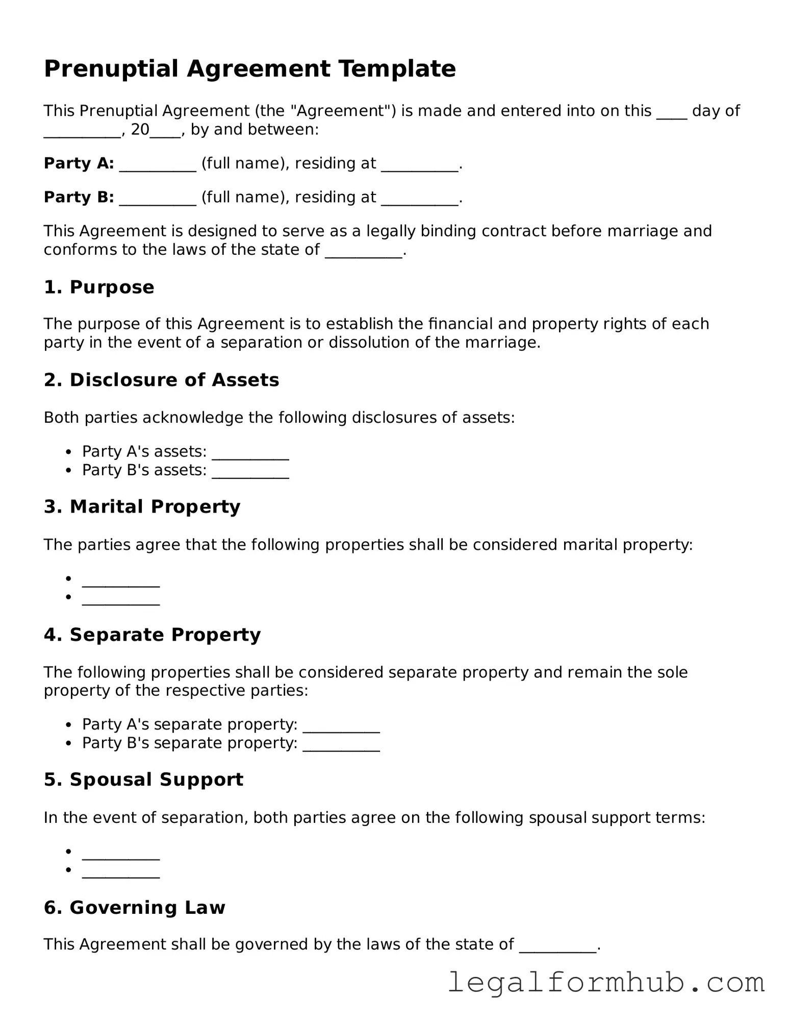 Printable Prenuptial Agreement Document