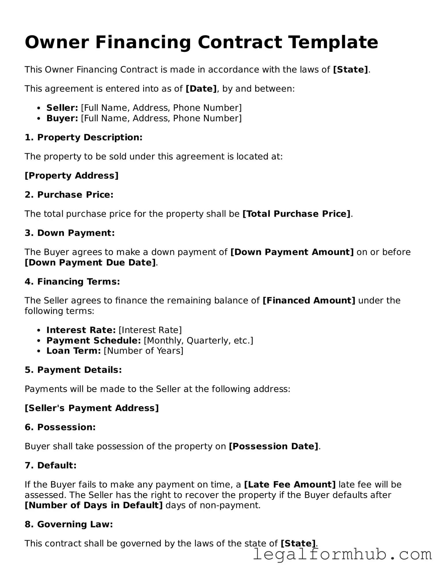 Printable Owner Financing Contract Document