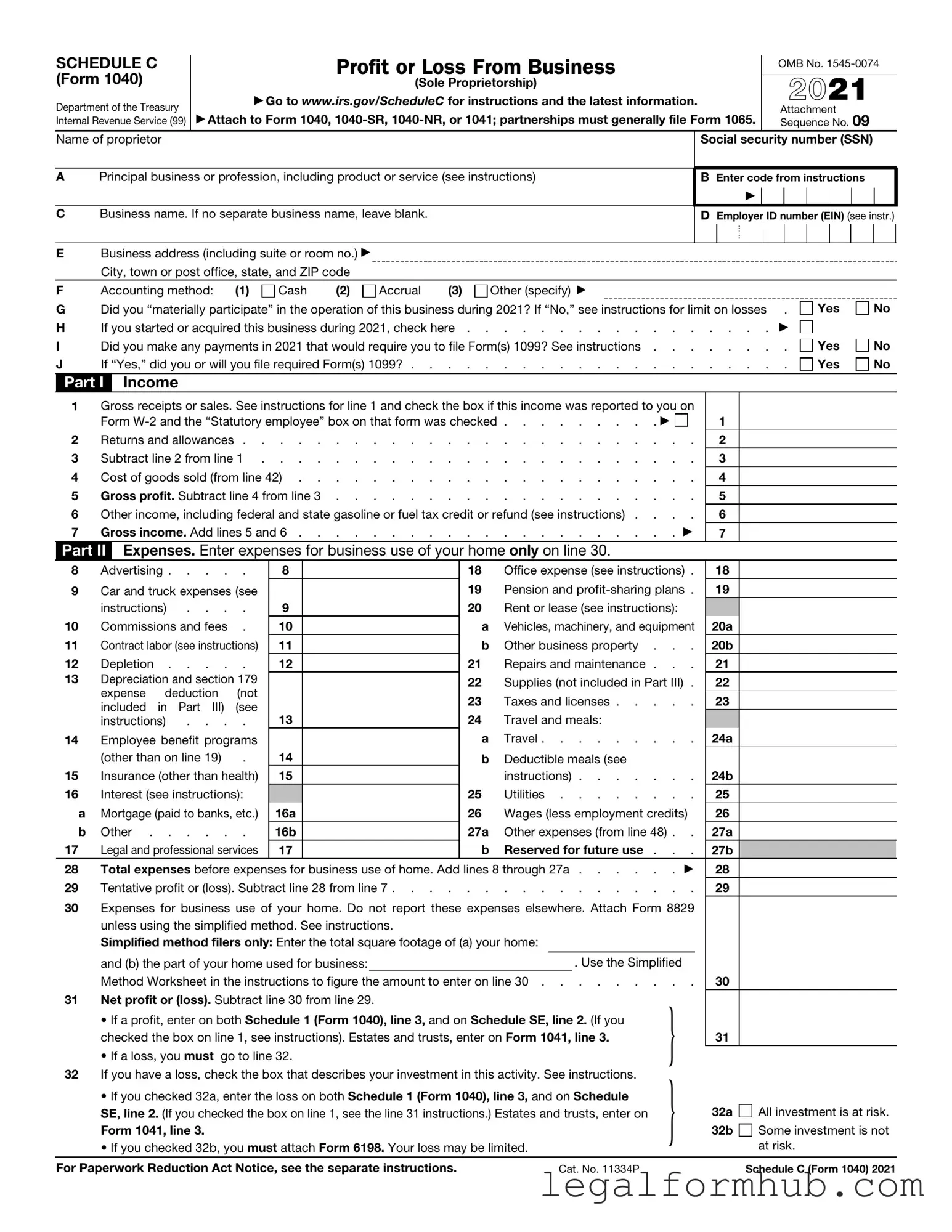 Fill Your IRS Schedule C 1040 Form