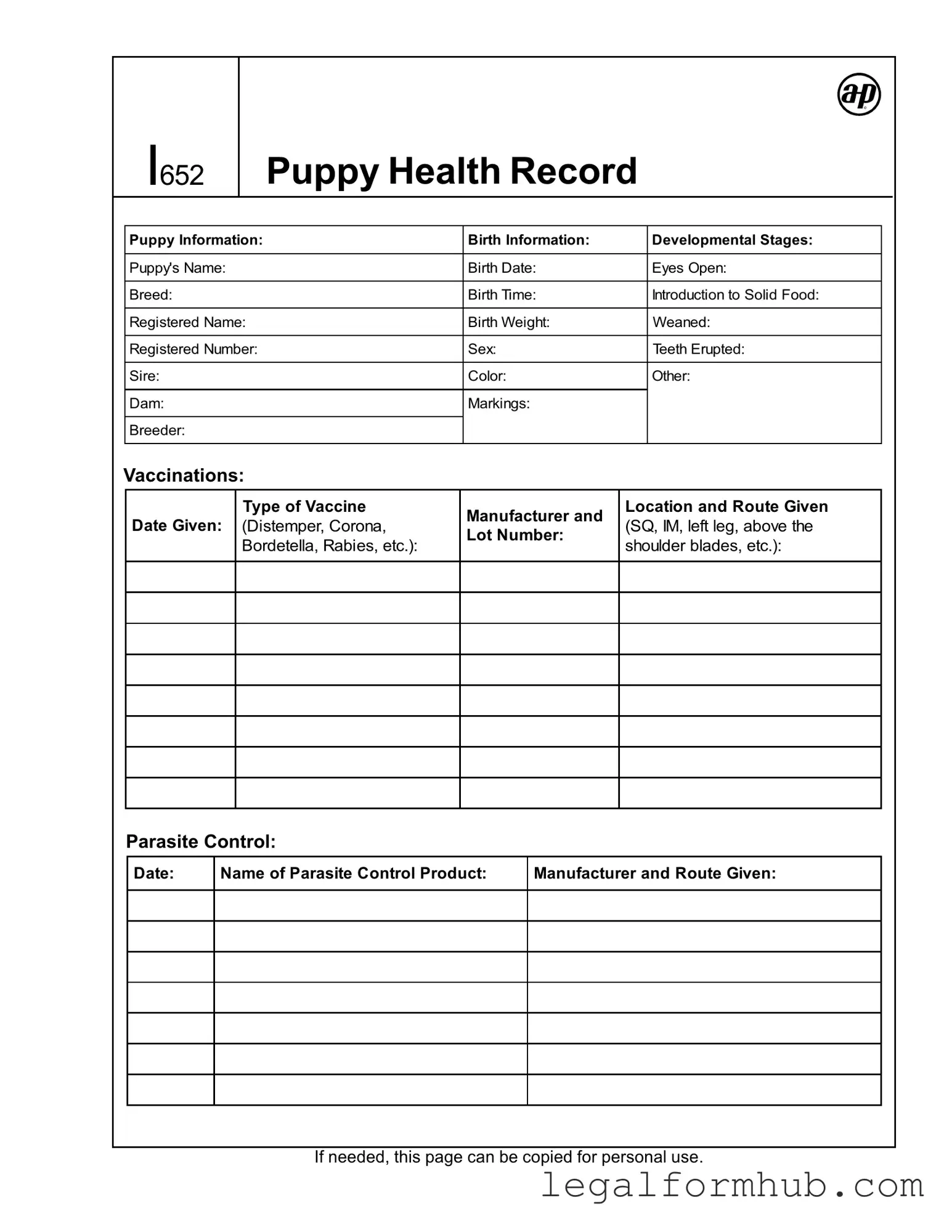 Fill Your Puppy Health Record Form