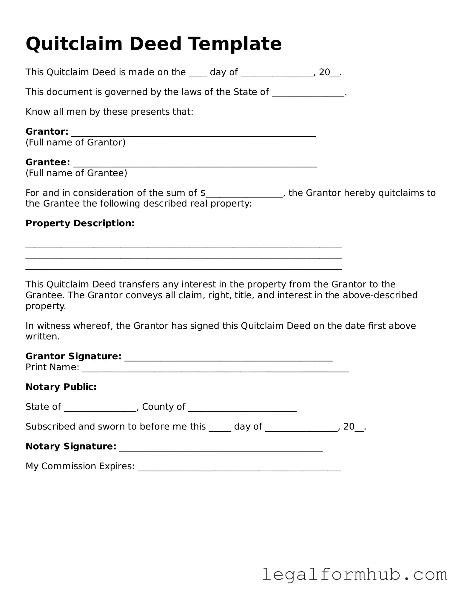 Printable Quitclaim Deed Document