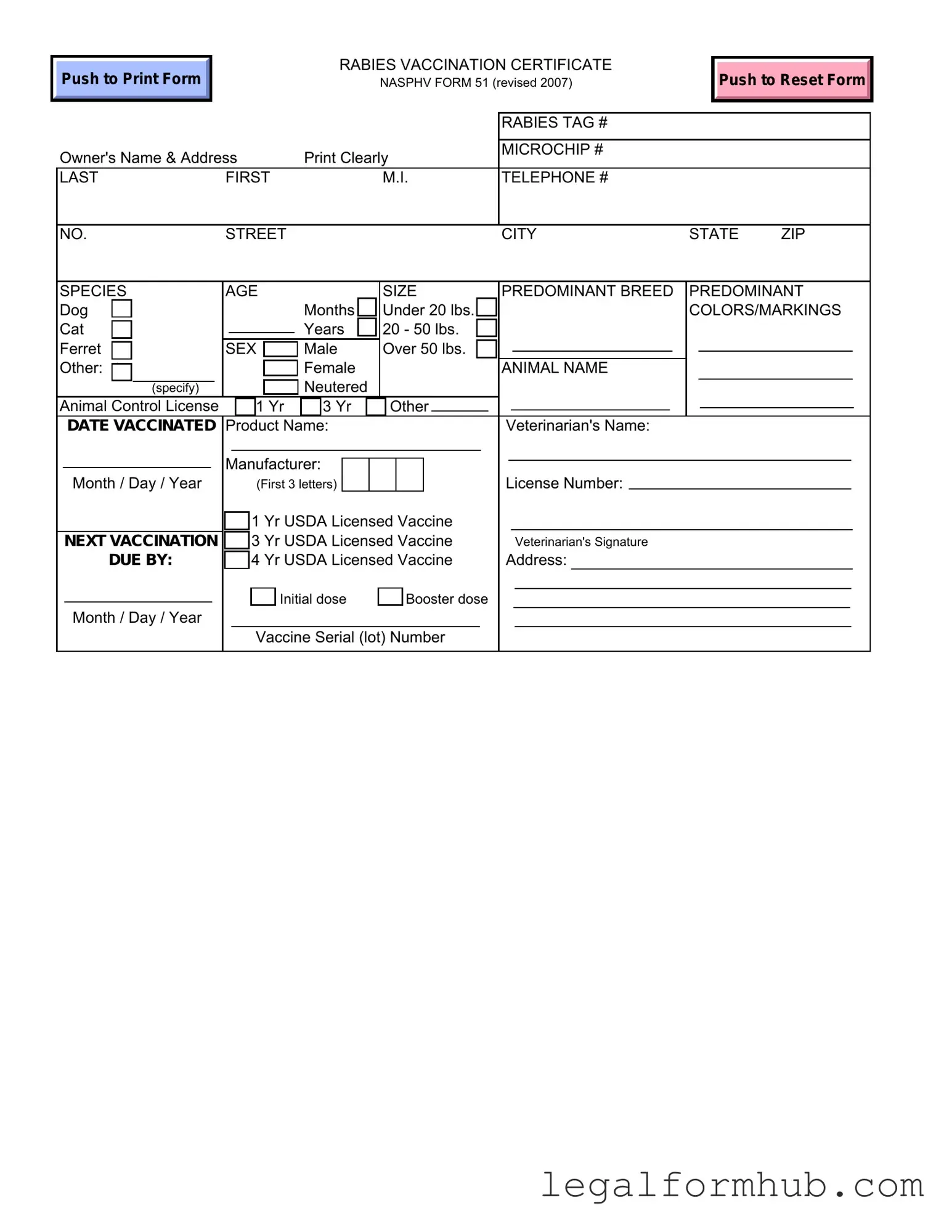 Fill Your Rabies Certificate Form