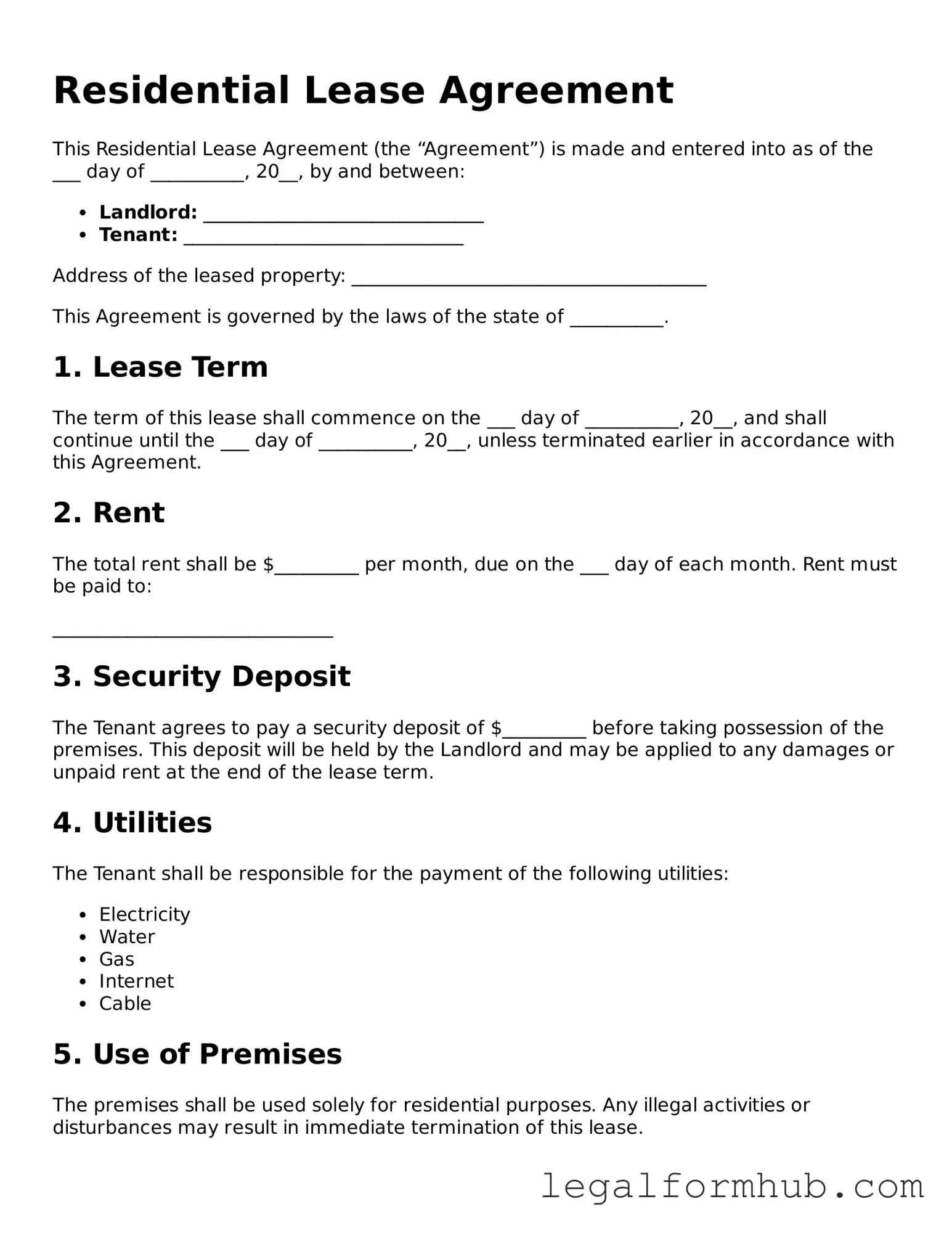 Printable Lease Agreement Document