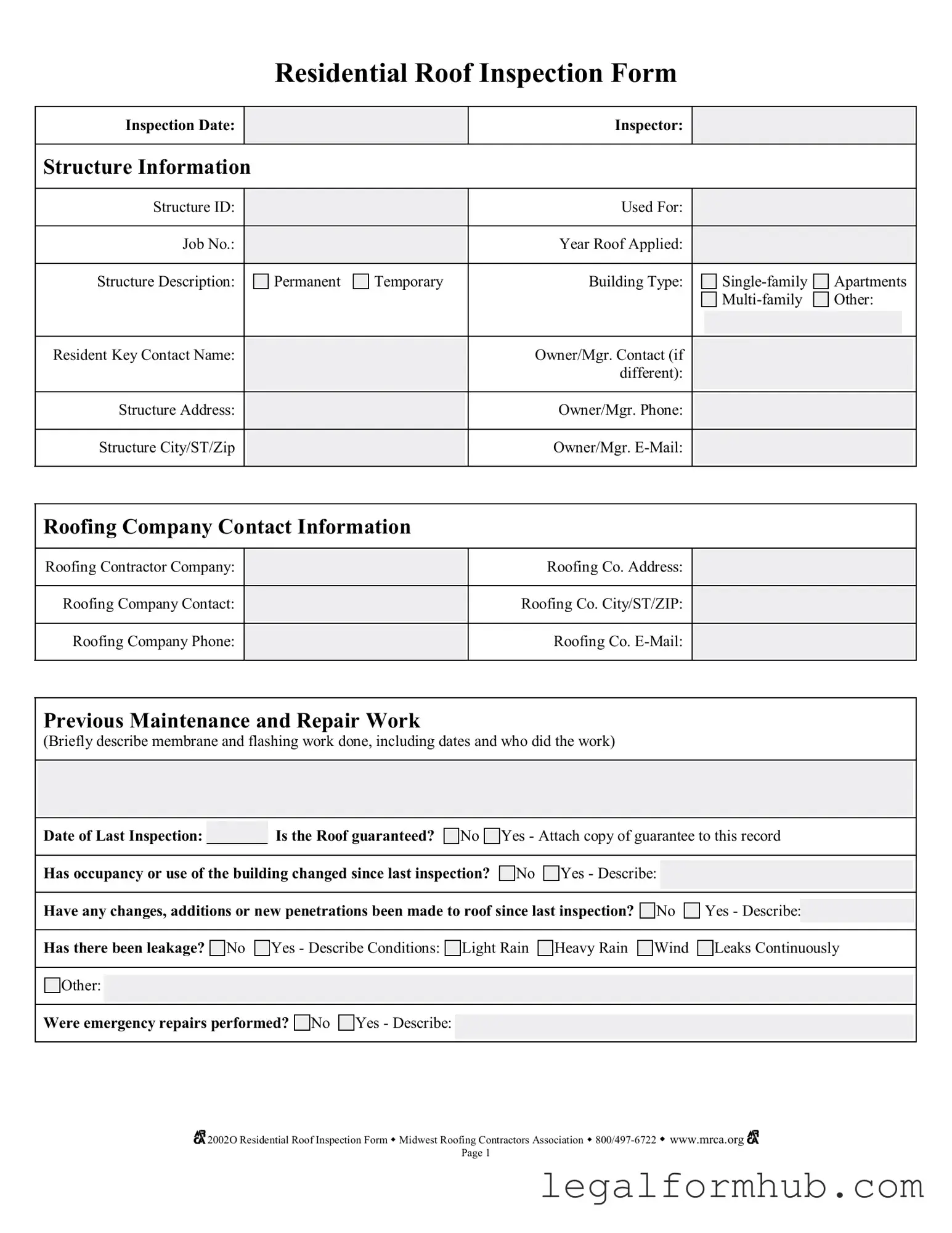 Fill Your Roof Inspection Form