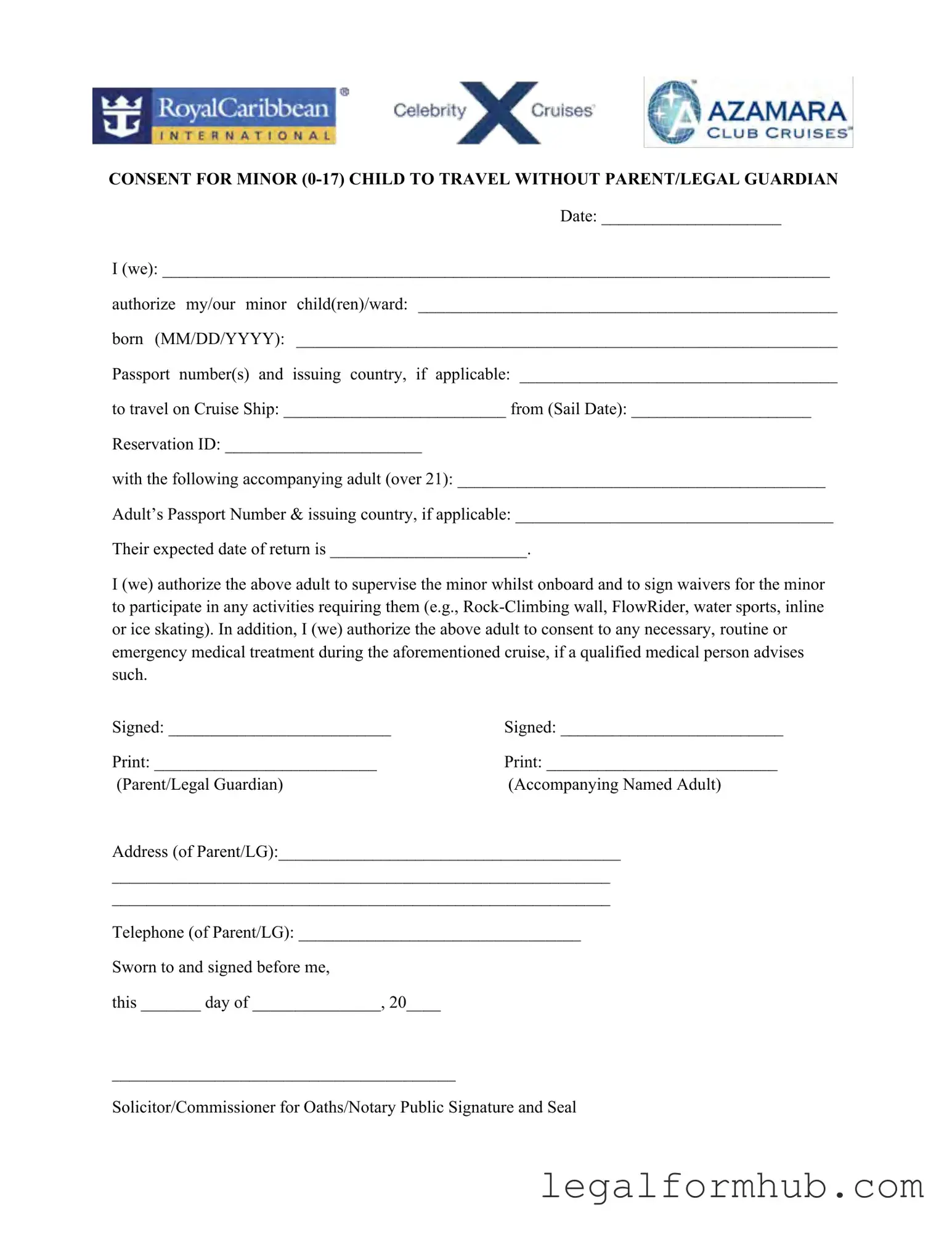 Fill Your Royal Caribbean Parental Consent Form