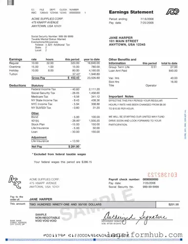 Fill Your Adp Pay Stub Form