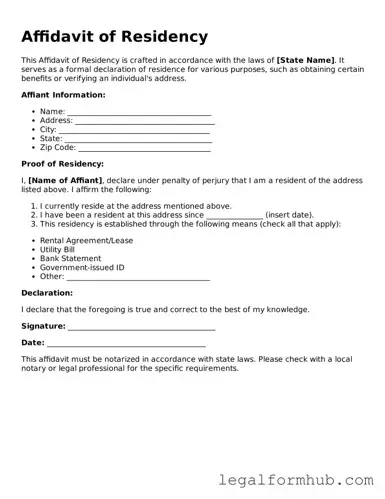 Printable Affidavit of Residency Document