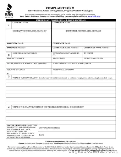 Fill Your Bbb Complaint Form
