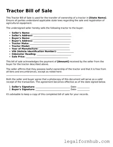 Printable Tractor Bill of Sale Document