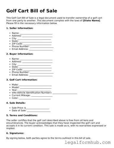 Printable Golf Cart Bill of Sale Document