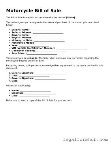 Printable Motorcycle Bill of Sale Document
