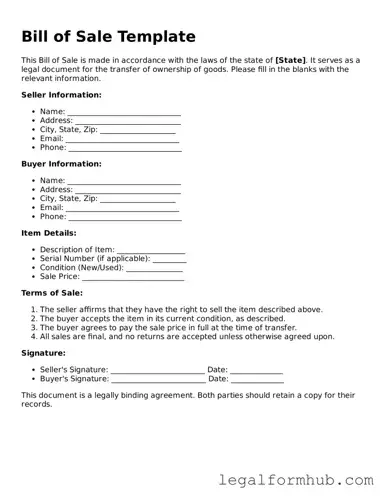 Printable Bill of Sale Document