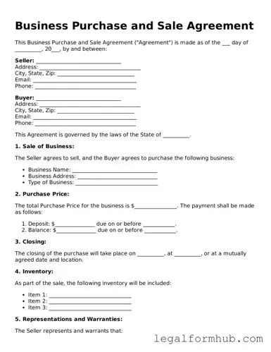 Printable Business Purchase and Sale Agreement Document