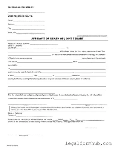 Fill Your California Death of a Joint Tenant Affidavit Form