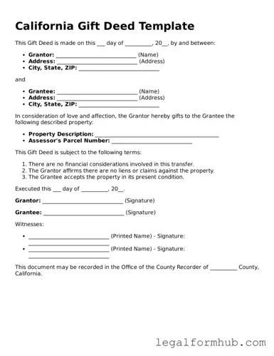 Free  Gift Deed Template for California