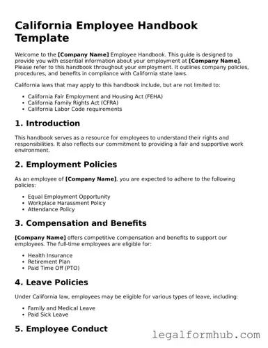 Free  Employee Handbook Template for California
