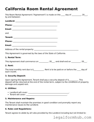 Free  Room Rental Agreement Template for California