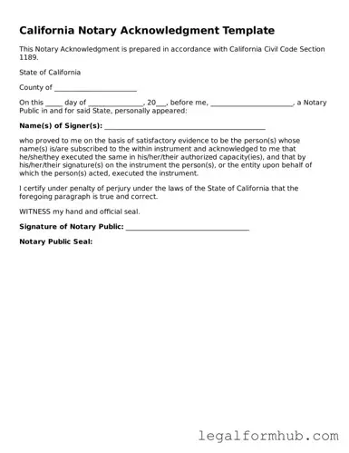 Free  Notary Acknowledgement Template for California