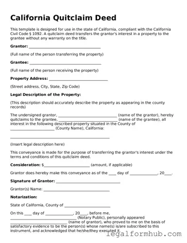 Free  Quitclaim Deed Template for California