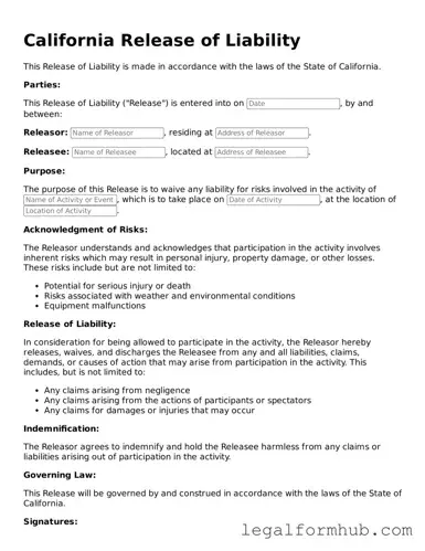 Free  Release of Liability Template for California