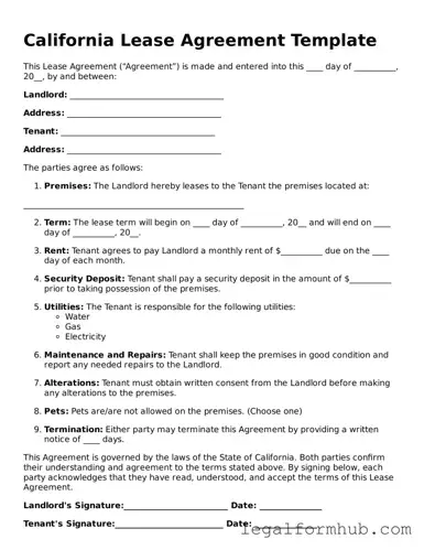 Free  Lease Agreement Template for California