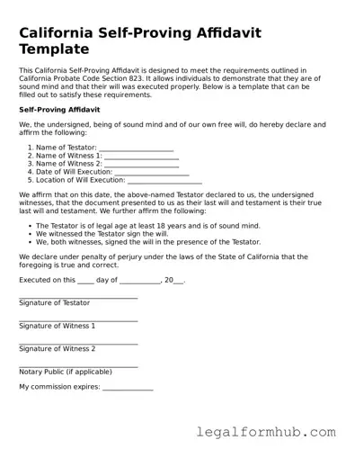 Free  Self-Proving Affidavit Template for California