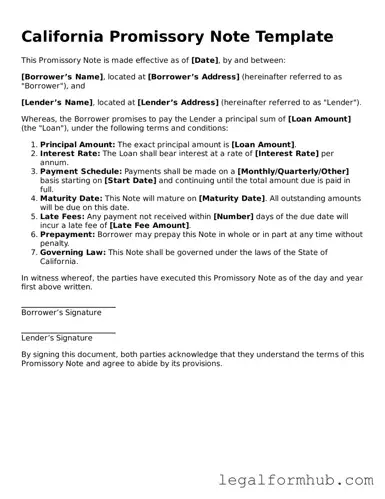 Free  Promissory Note Template for California