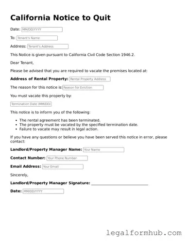 Free  Notice to Quit Template for California